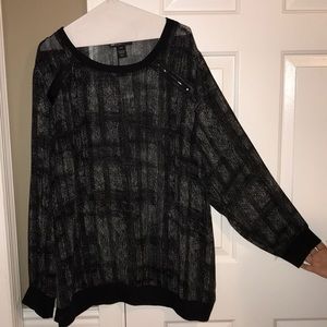 Lane Bryant sheer top w/ faux leather zippers